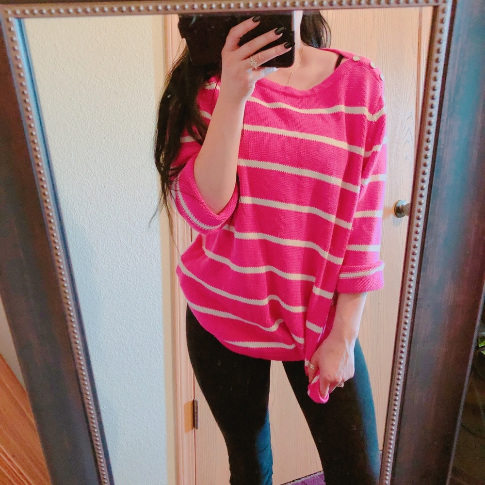 Cute, Comfy Pink and White Striped Slouchy Sweater